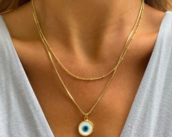 Eye Golden Set • evil eye jewelry • evil eye • protection • necklace set • necklace layer • gold chains • gold set • gifts for her • boho