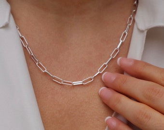 Silver rectangle chain • paperclip chain • large linked chain • chunky chain • silver necklace • personalized chain • layering necklace