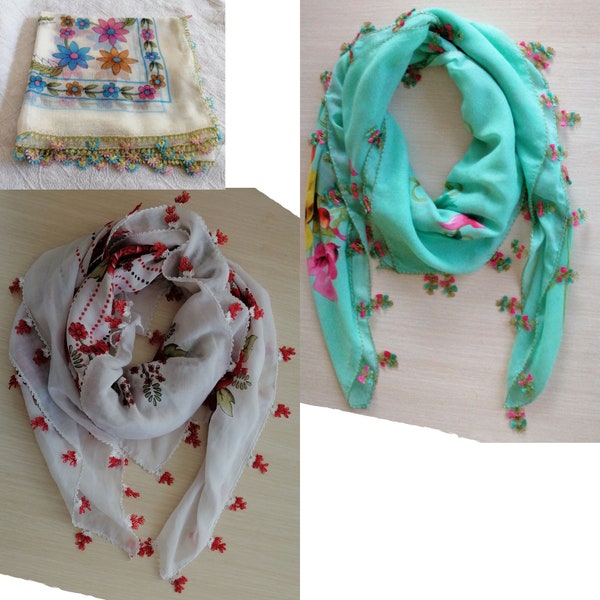 Turkish Head Scarf, 2pcs Needle Lace Yemeni,Vintage Yazma,Turkish Oya Scarf,Crochet Yazma, Yazma Scarf,Newly Made Needlework Lace Yazma