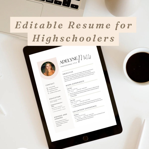 Resume for Highschoolers Template, Resume Template, Editable Resume, Resume