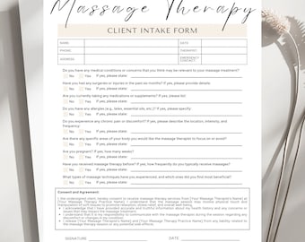 Editable Massage Client Intake Form | Spa & Therapist Consultation (PDF or Canva)