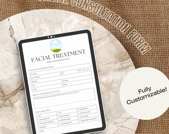 Esthetician Client Intake Form | Facial Consultation, Consent (Editable, 2-Page Sheet)