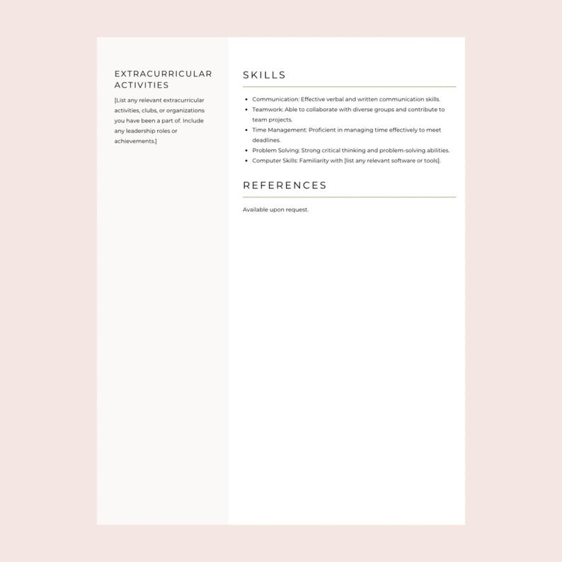 High school student resume example showing education, skills, volunteer experience, achievements, and extracurricular activities for teens creating a resume for their first job.