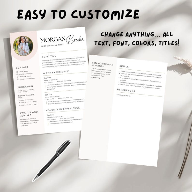 Teen resume template for high school students seeking part-time jobs, summer employment, or their first job, with organized sections for education, skills, experience, and extracurricular activities.