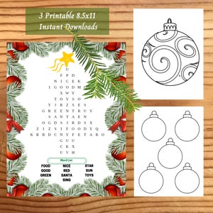 Printable Word Search and Coloring Pages, Digital Download, 8 5x11, Word Search, Holiday Word Search, Christmas Word Search& Coloring Pages