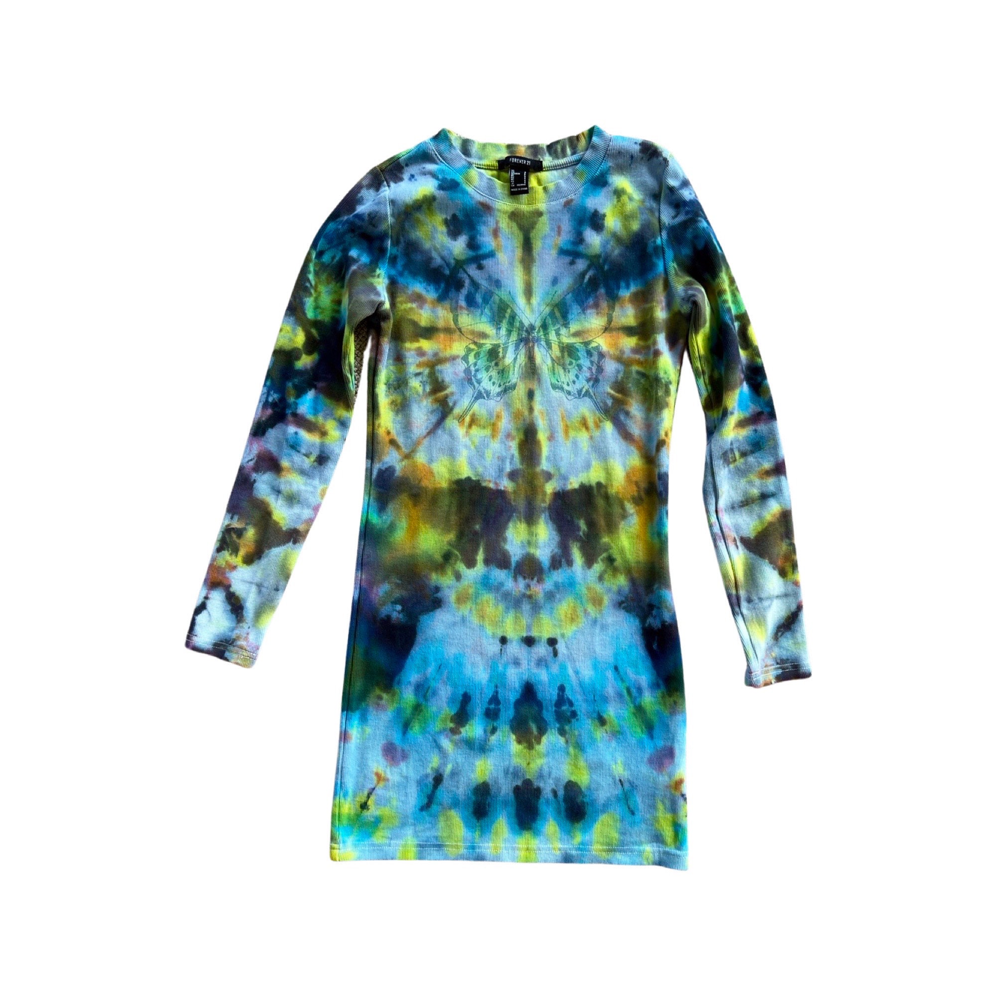 forever 21 blue tie dye dress Adult Small, Long Sleeve Thermal Size Small 100% Cotton 