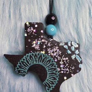 Texas Car Freshie with turquoise stones and glitter