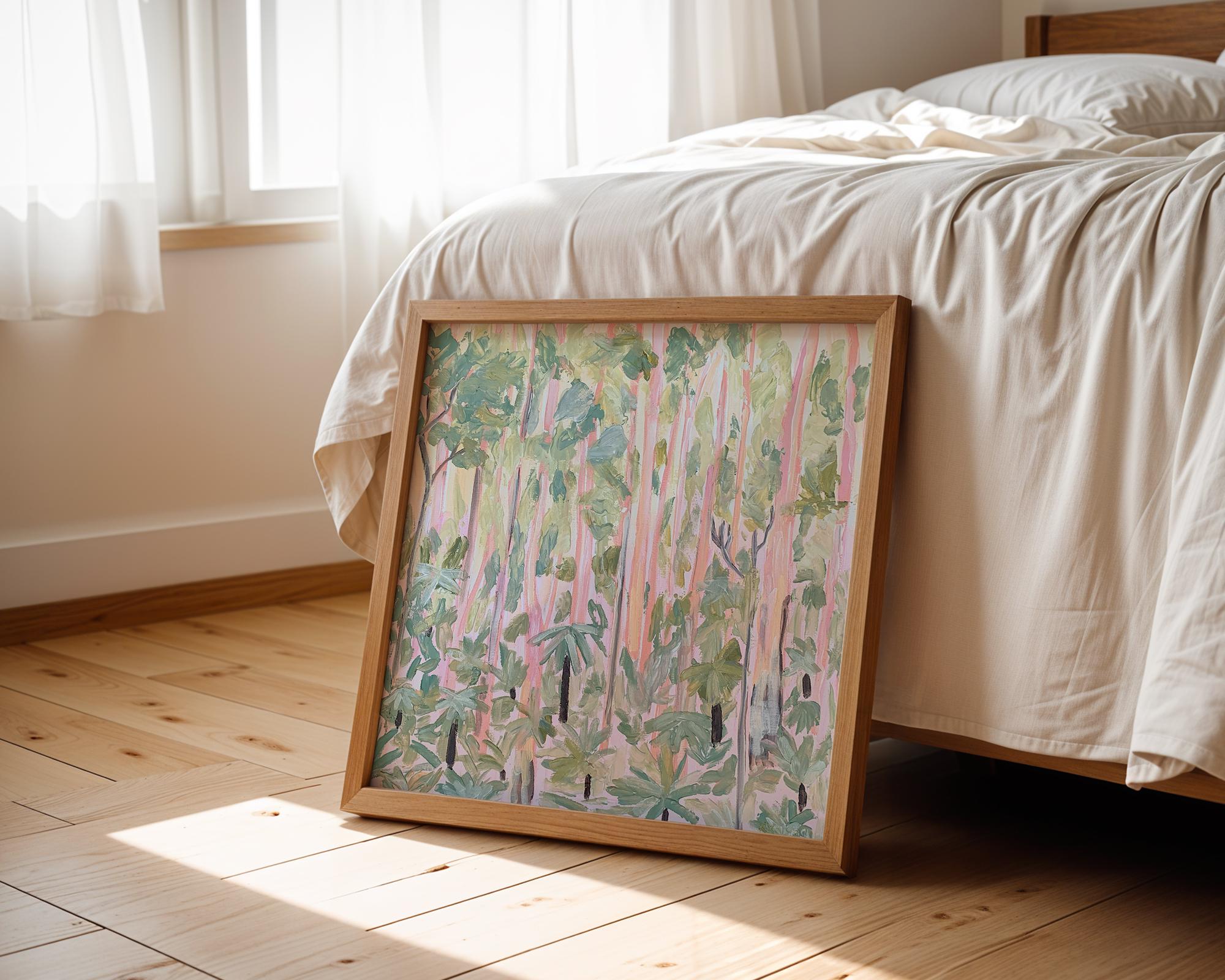 Gum Forest Pink Green Abstract Bush Landscape Painting Digital Download ...