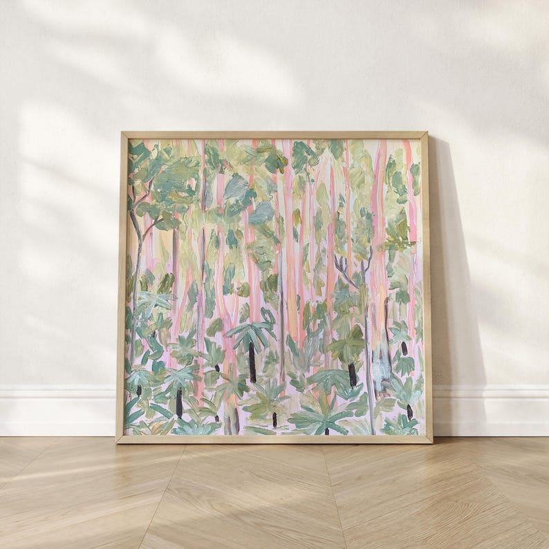Gum Forest Pink Green Abstract Bush Landscape Painting Digital Download ...