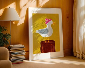 Yellow Bird Fisherman Painting Digital Download Art Print
