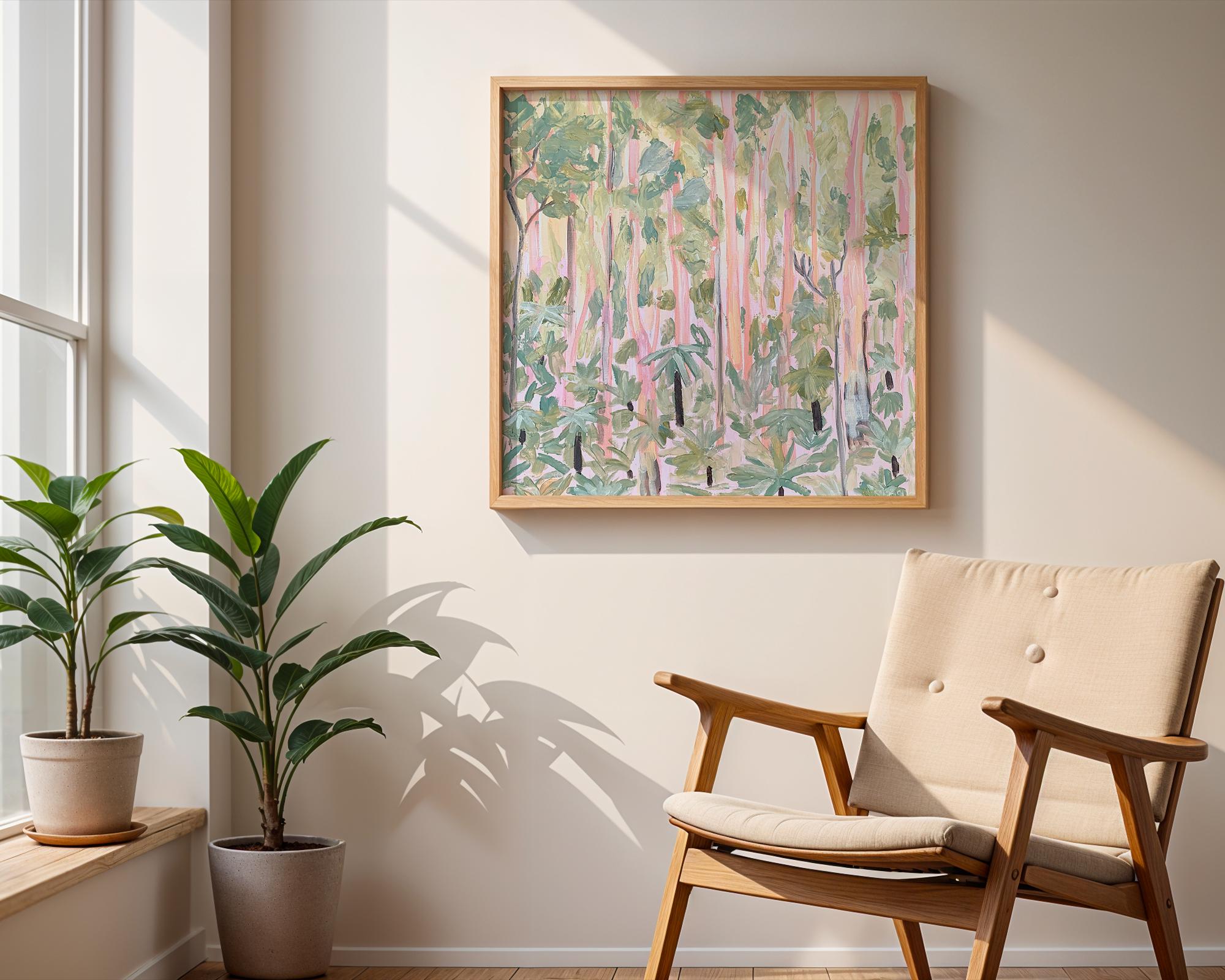 Gum Forest Pink Green Abstract Bush Landscape Painting Digital Download ...