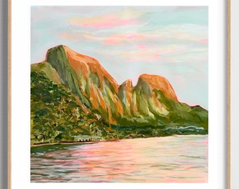 Neon Sunset - Unframed Print. Australian landscape painting, beach, coast, Hawaii, surf, ocean, beach, sunset, Art for home, art for her.