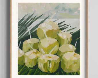 Coconuts - Unframed Print. Tropical art, island, palm leaves, green abstract, Byron Bay, Australian landscape, print, coastal art, tropics.