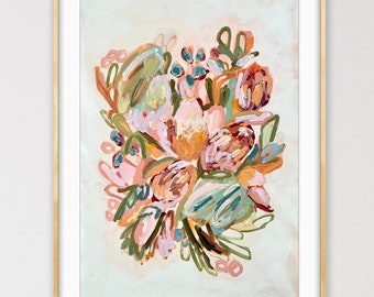 Birthday Flowers Print Australian Wildflower Painting, Native Banksia Bouquet
