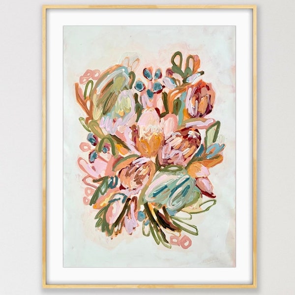 Birthday Flowers - Unframed Print. Australian flower painting, abstract, wildflowers, native florals, Art for home, decor, banksia, art her