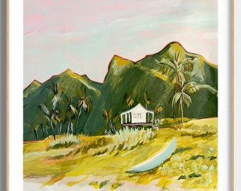The Shore - Unframed Print. Australian landscape painting, beach, coast, Hawaii, surf, ocean, beach, island, Art for home, art for her.