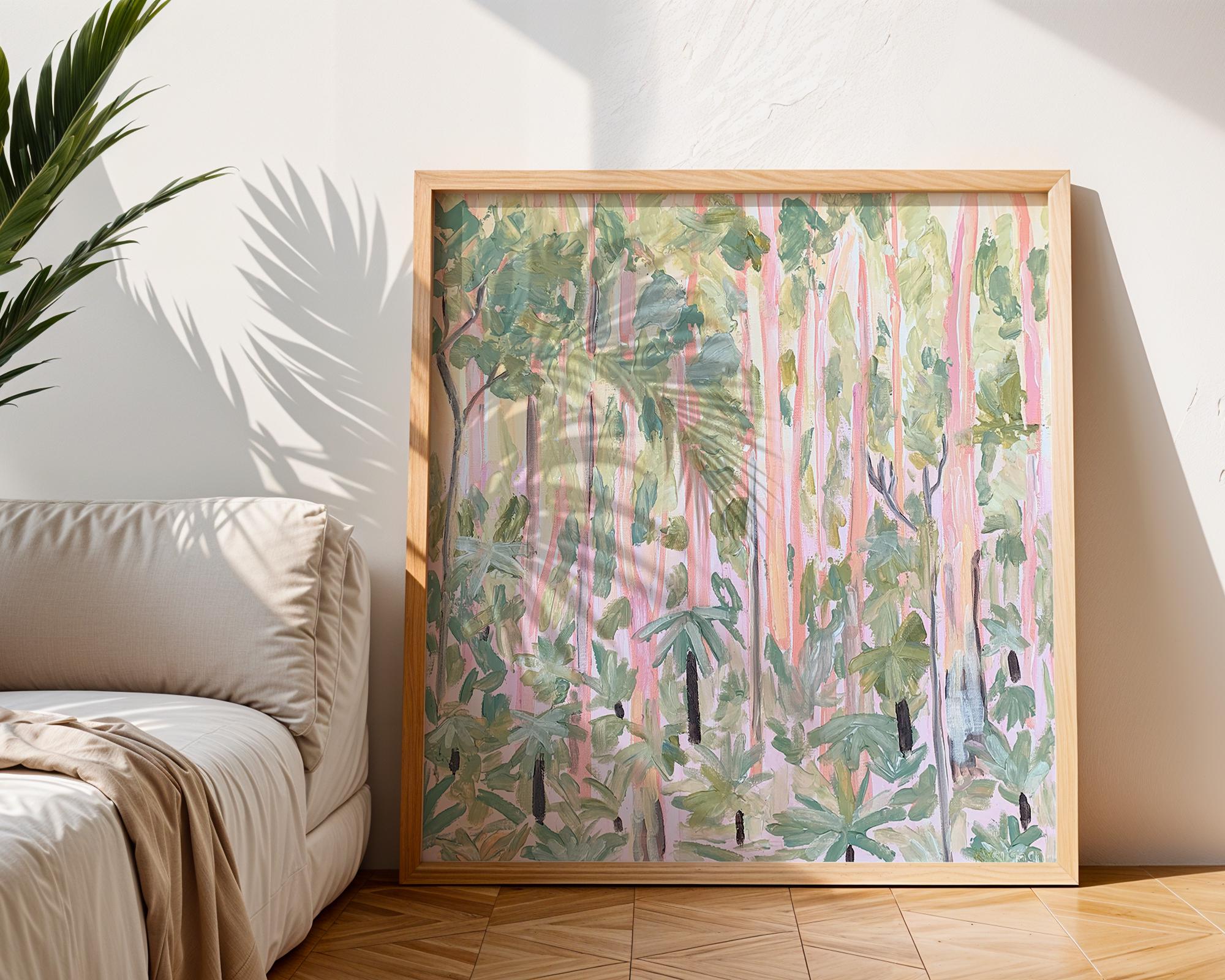 Gum Forest Pink Green Abstract Bush Landscape Painting Digital Download ...