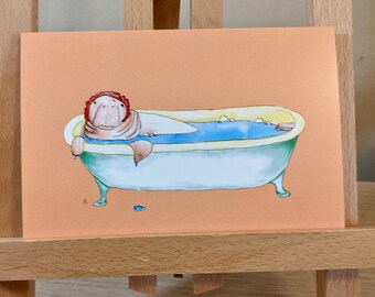 Siren- Manatee Illustration-Single Notecard-Greeting Card- Stationery