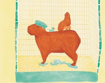 Baby shower- capybara illustration- children’s decor- Bathroom Decor