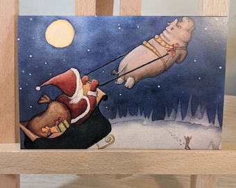 Special Delivery-Single Notecard-Hippo Illustration-Christmas Card-Stationery