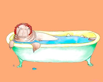 Siren- Manatee Illustration -Kids Art Print- Bathroom decor