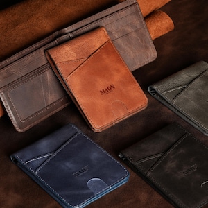 Portefeuille à deux volets en cuir pour homme - Portefeuille en cuir pleine fleur fait main avec fenêtre pour carte d'identité et emplacements pour cartes - Portefeuille mince classique pour un usage quotidien - Cadeau