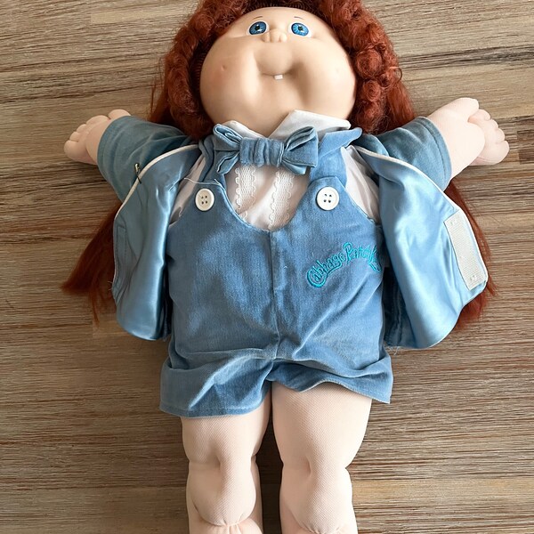 1978-1982 Cabbage Patch Kid, red hair cabbage patch, original Cabbage Patch blue velvet outfit