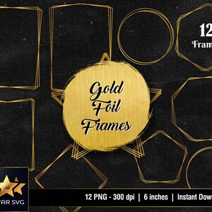 12 Gold Frames Clipart, Gold Wedding Frames, Gold Frames PNG, Commercial Use