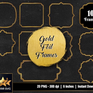 10 Gold Frames PNG, Gold Clipart, Gold Frames, Gold Wedding Frames Clipart, Commercial Use