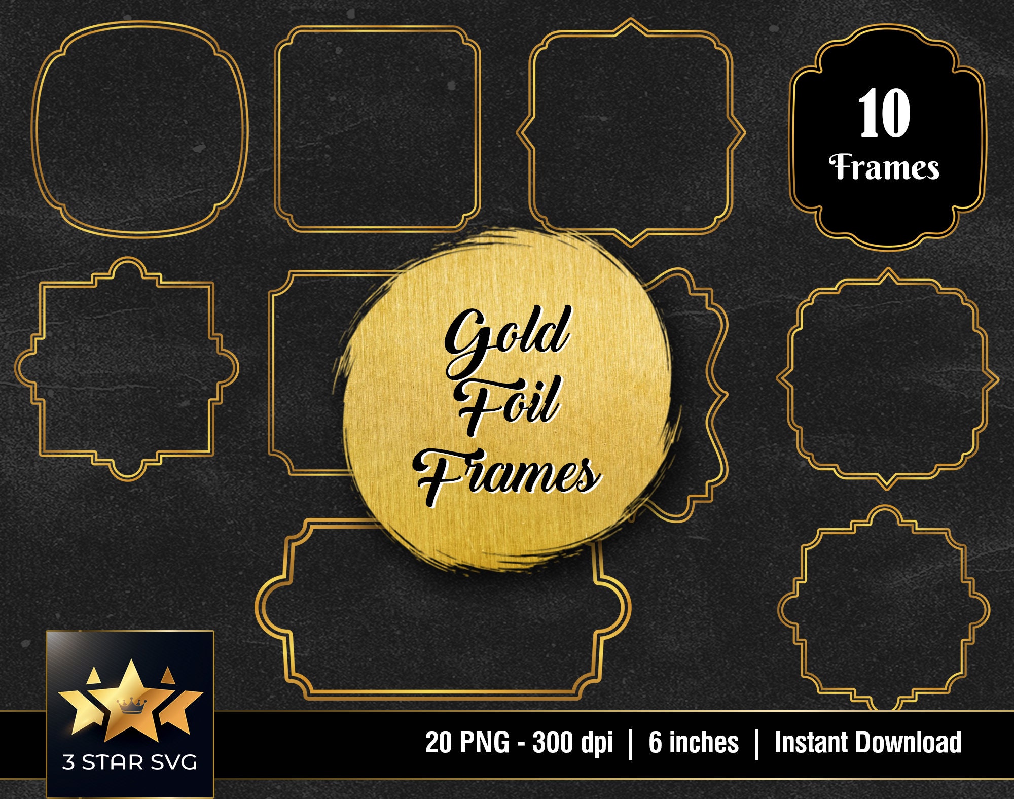 Gold Foil Flake Clipart, Gold Borders Overlays, Gold Foil Frames