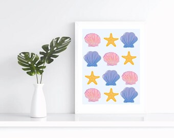 Póster de concha marina en colores pastel: impresión digital descargable