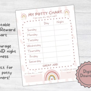Rainbow Boho Potty Training Chart: Day & Night (PDF Printable)