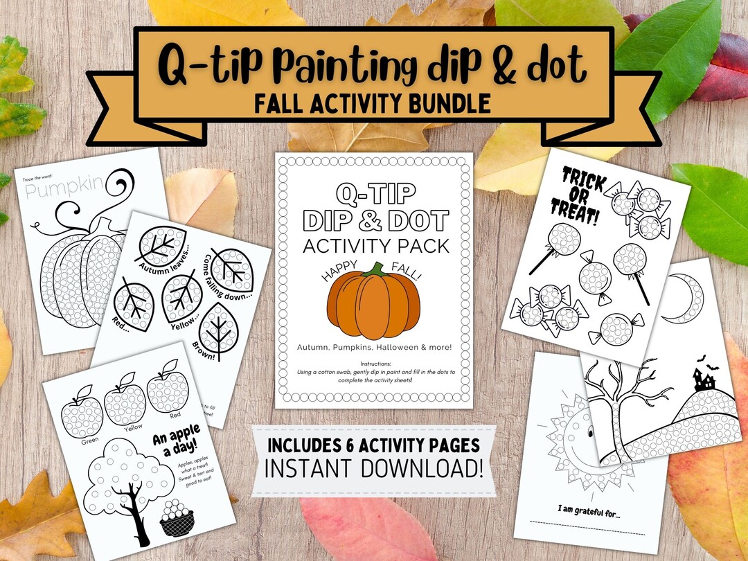 Fall Kids Craft Activity Bundle Q-tip Dot Painting  Fall Kids
