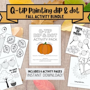 Fall Kids Craft Activity Bundle Q-Tip Dot Painting | Fall Kids Printable | Autumn Activity | Fine Motor Activity | Halloween Activity