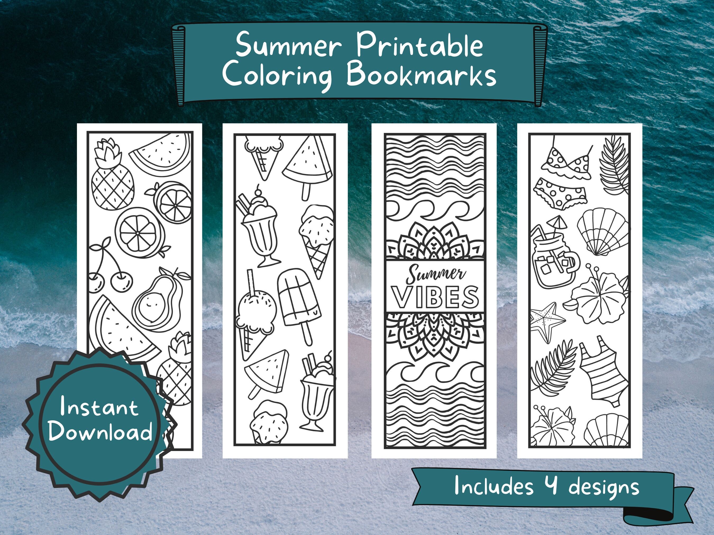 Summer Bookmark Printable Coloring Activity | Cute Summer Bookmarks ...