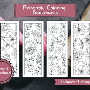 Druckbare Lesezeichen Lesezeichen Etched Flower Theme | Blumen und Blätter Lesezeichen | Malen Sie Ihr eigenes Lesezeichen | DIY Lesezeichen | Erwachsenen Färbung
