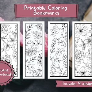 Printable Coloring Bookmarks Etched Flower Theme | Floral and Leaves Bookmarks | Color Your Own Bookmark | DIY Bookmarks | Adult Coloring