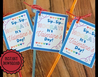 Silly Straw Valentine Printable Tag | DIY Valentine | Sip Sip Hooray | Crazy Straw Valentine | Easy Valentine | Kids Valentine | Classroom