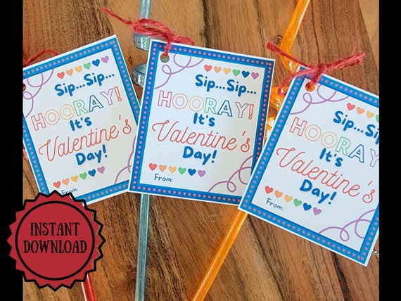 Silly Straw Valentine Printable Tag DIY Valentine Sip Sip | Etsy