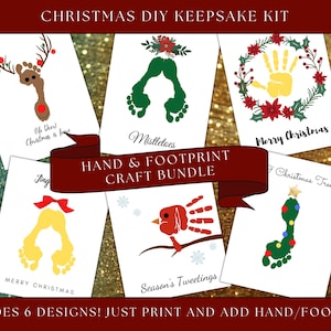 Christmas Handprint Footprint DIY Craft | Christmas Keepsake | Grandparent Gift | Holiday Activity | Christmas Art | Baby Toddler Kid Craft