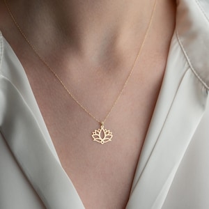 14k Solid Gold Lotus Flower Necklace: Minimalist Yoga Jewelry