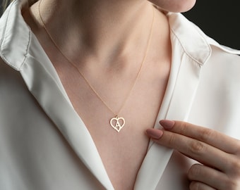 Gold Heart Initial Necklace: Personalized Letter Charm