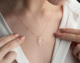 14K Solid Gold Angel Wing Necklace: Memorial Jewelry Gift