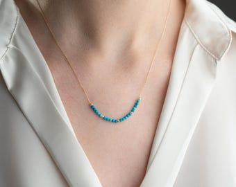 Collar minimalista de oro de 14 quilates con turquesa y cuentas: Cadena de piedras preciosas.