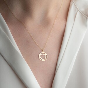14k Solid Gold Interlocking Heart Necklace, Minimalist Jewelry, Love Necklace, Solid Gold Necklace,  Mom&#39;s Gift, Valentine&#39;s Day Gift