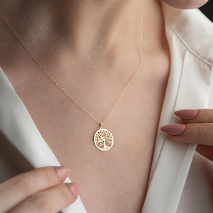 14K Gold Tree of Life Necklace, Solid Gold Necklace, Dainty Jewelry, Minimalist Pendant, Celtic Tree of Life Necklace, Valentine&#39;s Gift