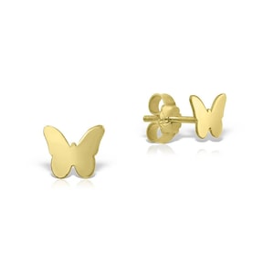 14K Gold Butterfly Stud Earrings – Dainty & Minimalist Earrings, Solid Gold Jewelry, Gift for Her, Butterfly Earrings