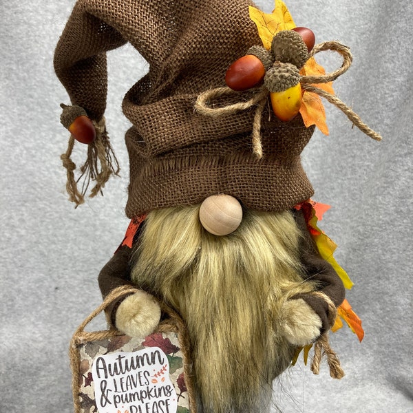 Autumn Leaves Gnome with Burlap Hat