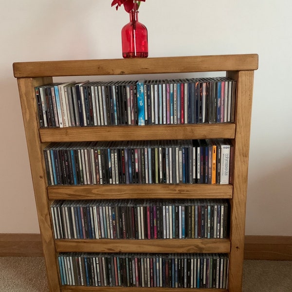 CD Rack Cd  Stand cd shelf Cd storage shelf Music CD Storage CD unit shelves Rustic Solid wood Oak Pine