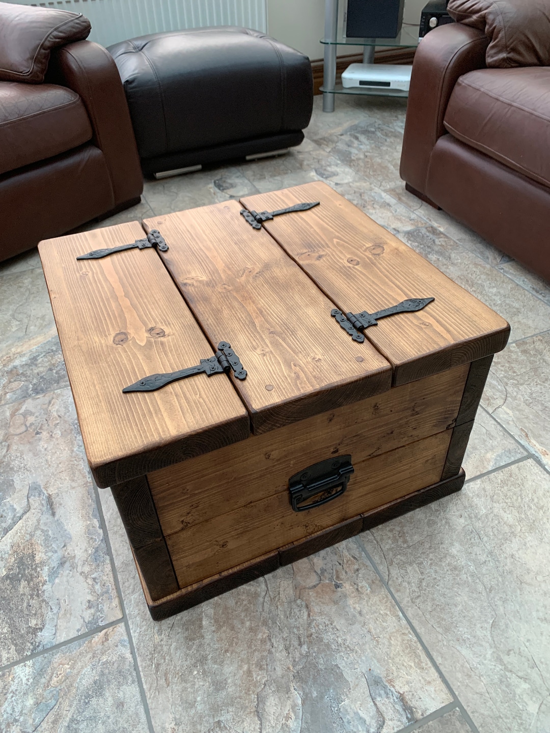 Solid Wood Rustic Coffee Table Storage Trunk Chest Handmade 38cm High
